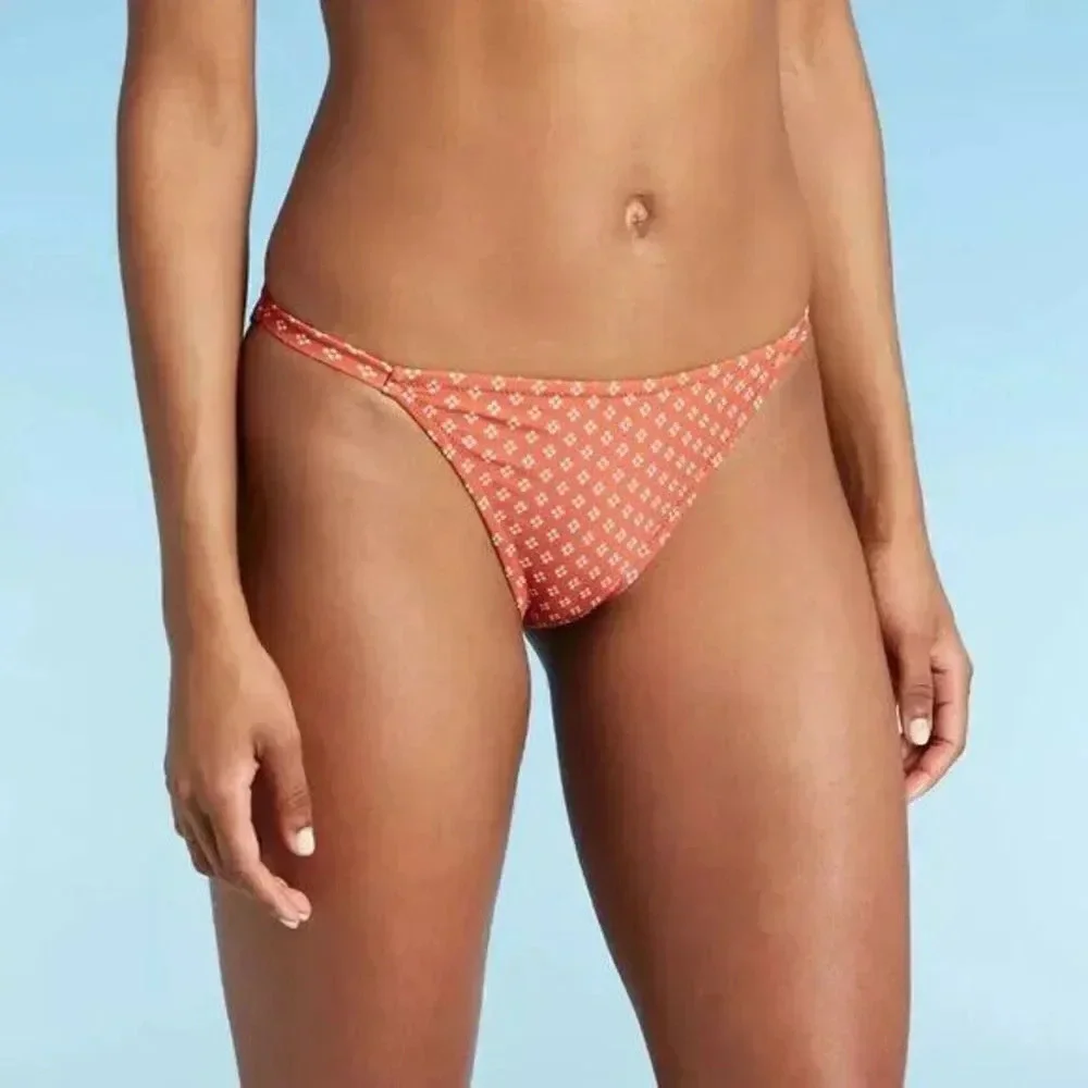 Kona Sol Womens Bikini Bottom SwimWear String Large Rust Orange Floral Beach New